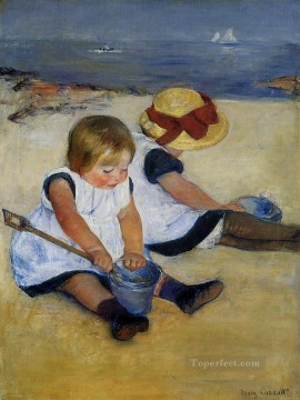 Niños en la orilla impresionismo madres hijos Mary Cassatt Pinturas al óleo